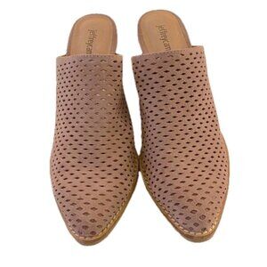 Jeffrey Campbell Favela Nude Suede Mules SlipOn Shoe Western Chunk Heel